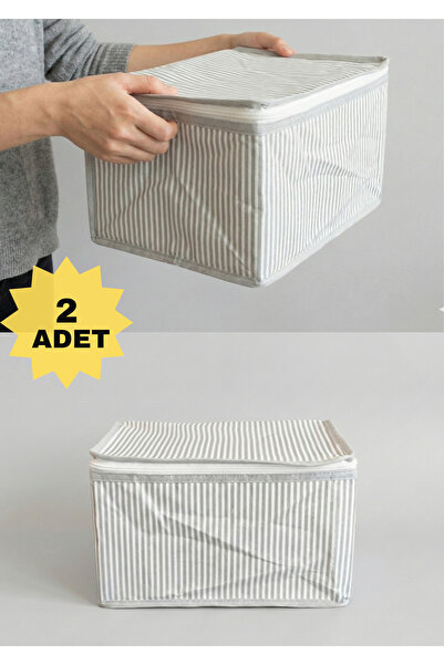 YELLOW STARY HOME DECOR 2'li Gri Çizgili Çorap Hurcu | Çok Amaçlı Dolap Içi v...