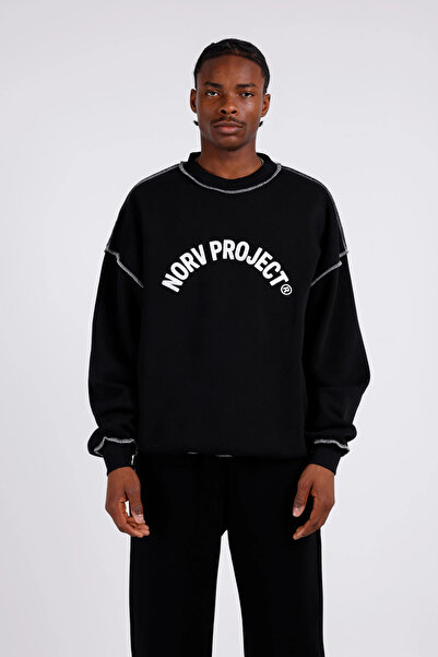 norv PROJECT Yazılı Siyah Boxy Kesim Oversize Sweatshirt