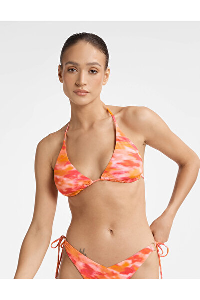 ESOTIQ Top de bikini triunghiular cu legături la gât, reglabil, ușor căptușit, model abstract | Venice