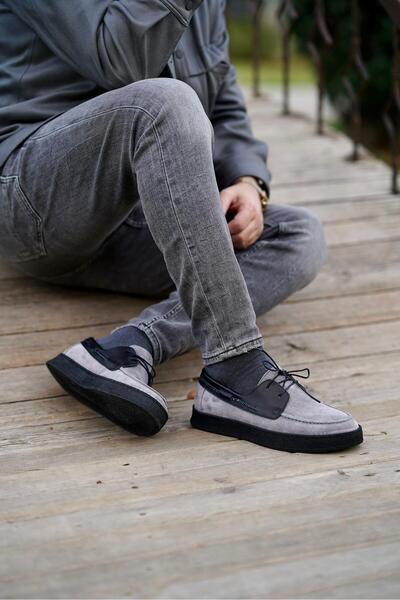 Ahmed Hamdi Bey Luis Grey-Black Suede Men's Leather Shoes