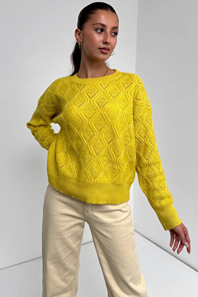 Kienor New Season Women's Crew Neck Patterned Textured Knit Sweater