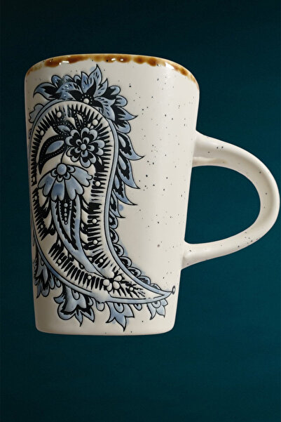 Home Valmora Embossed Pattern Ceramic Mug with Spoon 280 ml
