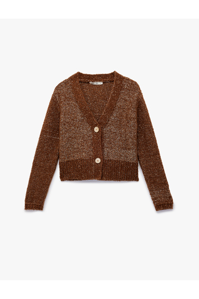 Koton X Melis Ağazat - Μακρυμάνικο πλεκτό παλτό με λαιμόκοψη σε σχήμα V με παγιέτες και λάμψη