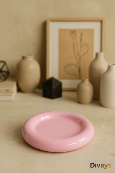 DİVAYS Aesthetic Pink Ceramic Serving Plate |   Round & Stylish Cake Plate |   1 Piece