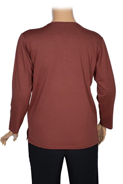 Pıtırcık Cimariva Women's Neşe Plus Size O Neck Robe Embroidered Tan Blouse