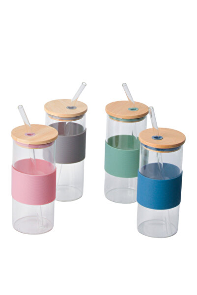 Tohana Bamboo Lid Glass Straw Cup 400 ml 1 Piece