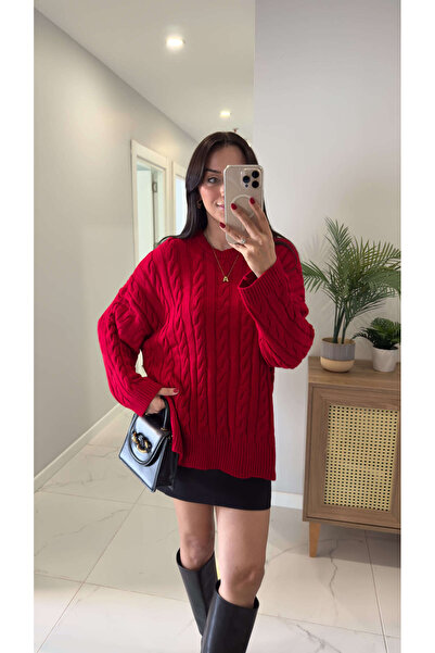 BİRCANÇİL Corall Red Hair Knit Patterned Knitwear