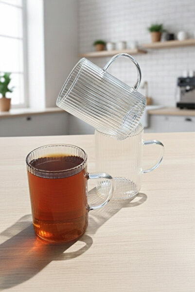 Home Molterra 3-Piece Striped Handle Heat-Resistant Borosilicate Glass Coffee Tea Cup 200 ml