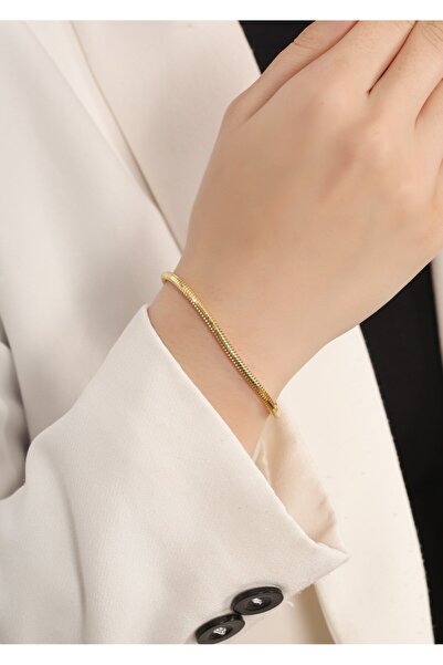LİNOVE JEWELLERY 925 Ayar Gümüş Charm Uyumlu Bileklik, Gümüş Üzeri 14K Gold K...