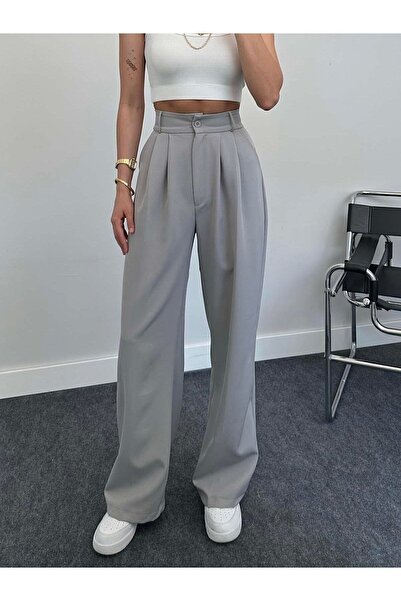 MIZUKI High Waist Pleated Plaszo Fabric Trousers