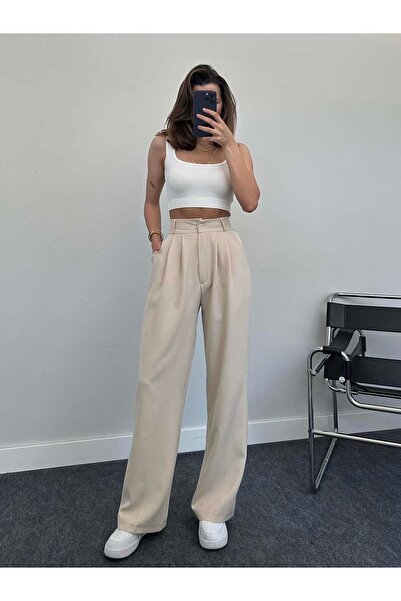 MIZUKI High Waist Pleated Plaszo Fabric Trousers