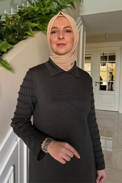 Rabia Şamlı Şölen Scarf Knitwear Dress Khaki