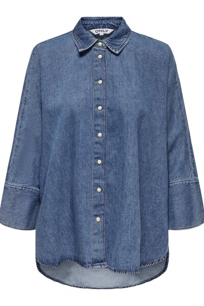 ONLY Women's / Girls' Denim Blue Shirt Model Code: (15335590) Onlgrace-Elli 3/4 Sl Dnm Shirt Akm