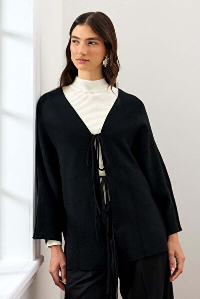 Ceylan Otantik Μαύρο πλεκτό μπουφάν με 3 φιόγκους