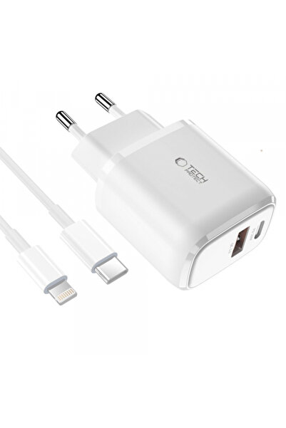 Apple Tech-Protect C20W Lightning Cable Charger, 20W, 3A, 1 x USB-A - 1 x USB-C, White