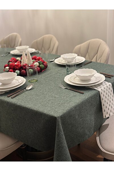 LUFA HOME Linen Effect Christmas Tablecloth Set