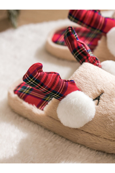 LC Waikiki Steps Beige Christmas Themed Plush Women's House Slippers