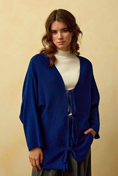 Ceylan Otantik Μπλε ναυτικό πλεκτό μπουφάν με 3 φιόγκους