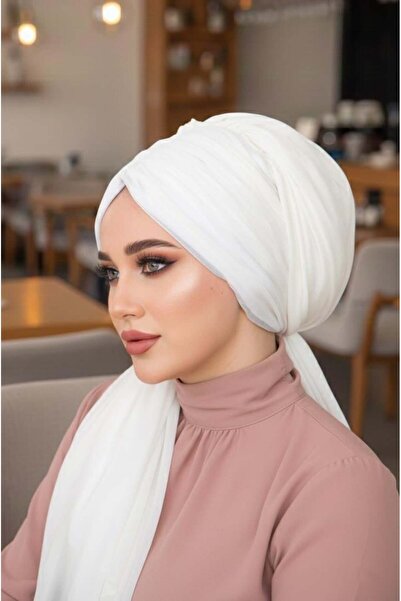 Aişe tesettür Off-White Buckle Evening Dress Bonnet Shawl