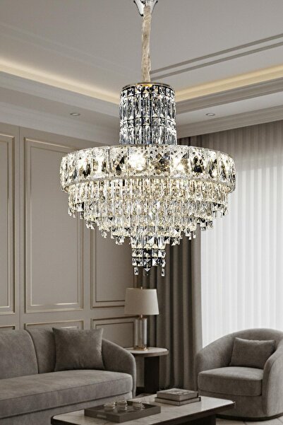 Ünal Aydınlatma Niran Krom 50 cm Kristal Taşlı Modern Avize – Salon ve Yemek ...