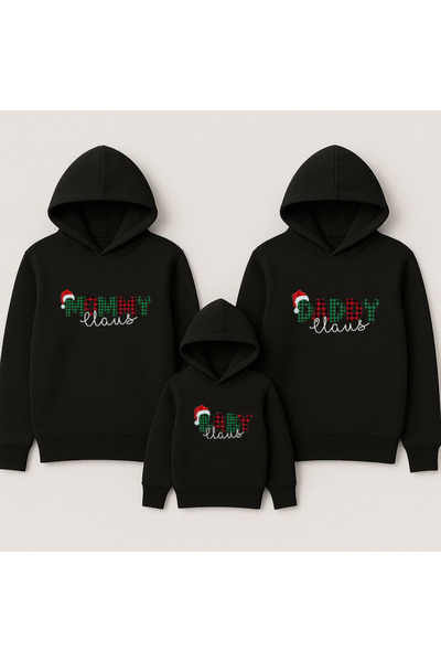 MODA سويت شيرت بقلنسوة من مجموعة دادي مامي بيبي نويل لعام مطبوع للأم والأب والطفل