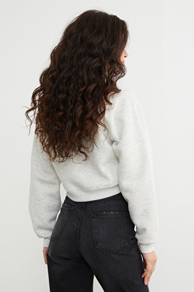 Fulla Moda 3 Thread Heart Embroidered Crop Sweatshirt