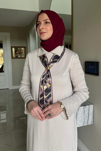 Rabia Şamlı Şölen Scarf Knitwear Dress Stone