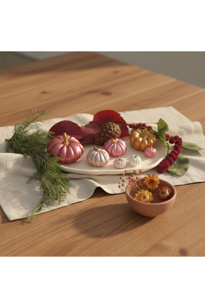 Axnur Renkli Dekoratif Sunum Tepsili Bal Kabağı Biblo Seti