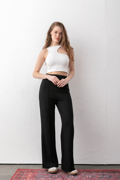 Pantastic Jeans بنطلون نسائي عالي الخصر يبرز انحناءات الجسم ذو تصميم عريض ووا...