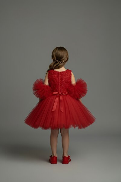 Delfini kids Тюлена рокля за парти и рожден ден с помпони на ръкавите и розов мотив