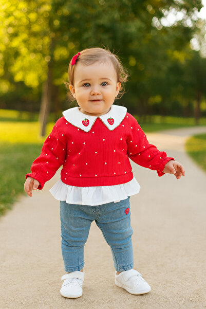 Lino Baby Polka Dot Muslin Long Sleeve Strawberry Ruffle Collar Baby Girl Set...