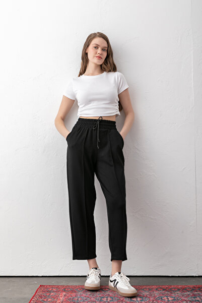 Pantastic Jeans بنطلون نسائي بخصر مطاطي وجيوب، خصر عالي، مزخرف بخطوط أمامية، ...