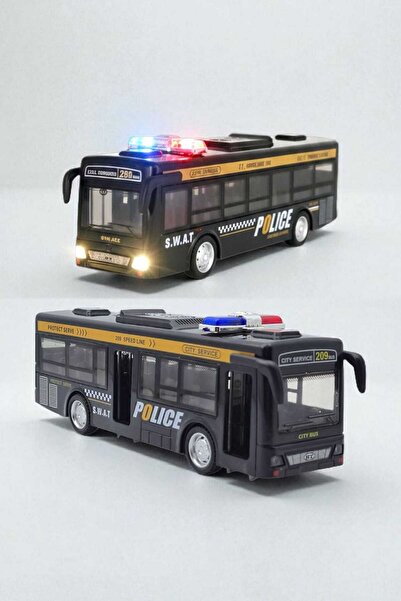 Fidan oyuncak Police Bus with Lights and Sound – Opening Doors, City Service Model (Black)