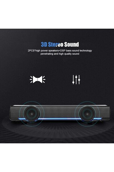 lnkoo Cici Glow USB Wired LED Computer Soundbar — 2 High-Power Speakers, 3D Stereo, 3.5mm Plug