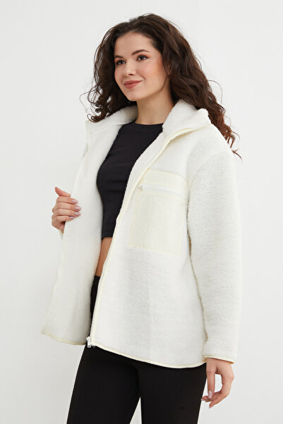 Fulla Moda Zippered Single Pocket Stand Collar Plush Coat