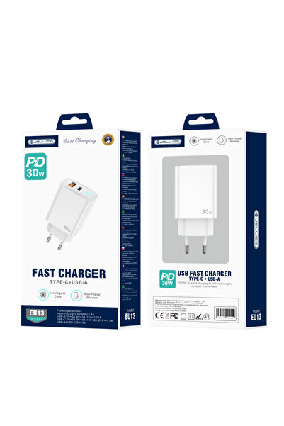 JELLICO Incarcator priza EU13 GaN PD30W 1xUsb-C+1Usb QC3.0 White