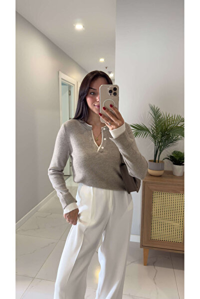 BİRCANÇİL Tricotaj Perosala din nurcă deschisă cu detaliu cu nasturi