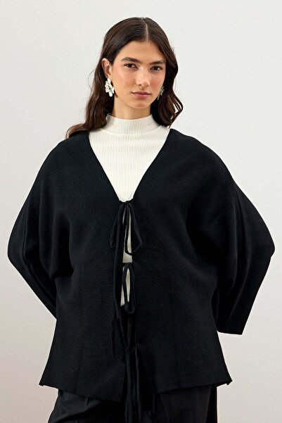 Ceylan Otantik Μαύρο πλεκτό μπουφάν με 3 φιόγκους