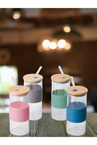 Tohana Bamboo Lid Glass Straw Cup 400 ml 1 Piece