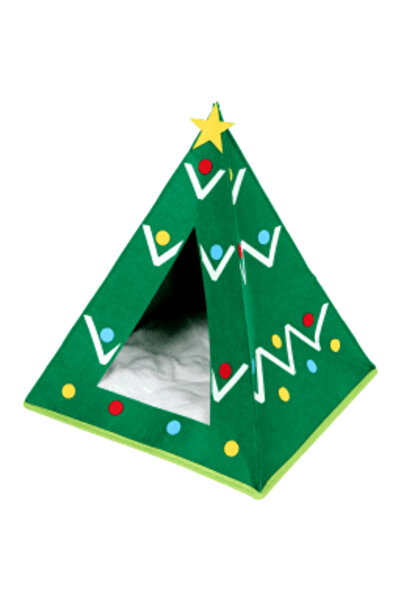 Mini Matters Cort pentru pisici din fetru în formă de brad de Crăciun cu pernă moale, 39 x 39 x 47 cm