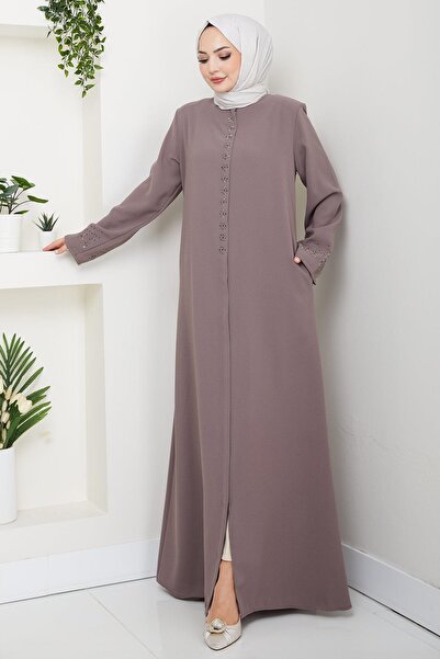 hafsamina Hidden Placket Flower Stone Ferace Mink Hm2859