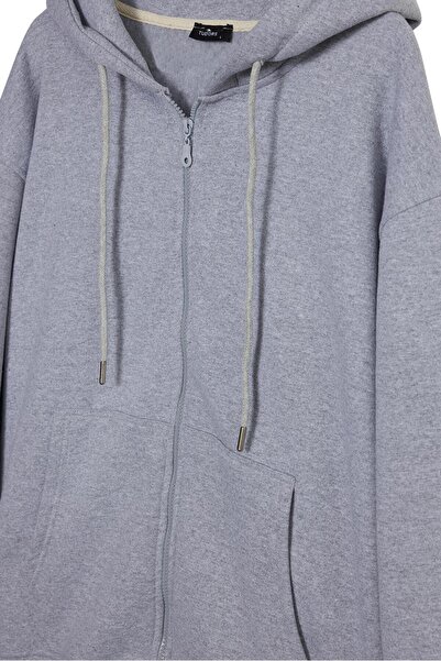 Tudors Ανδρικό φούτερ με άνετη εφαρμογή, βαμβακερό, με φερμουάρ, τσέπη καγκουρό, γκρι φούτερ