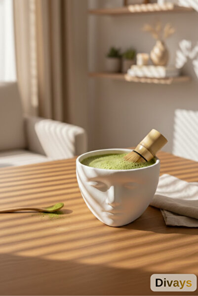 DİVAYS Sanatsal Yüz Tasarımlı Seramik Matcha Kasesi | El Yapımı Japon Seramik...