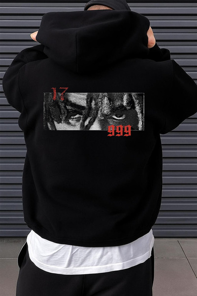 Rivox سويت شيرت رجالي أسود بغطاء رأس قصة فضفاضة 1799 مطبوع