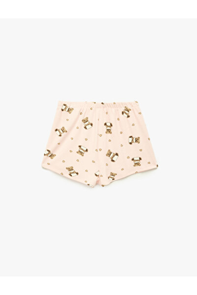 Koton Teddy Bear Printed Comfortable Fit Viscose Shorts with Elastic Waist