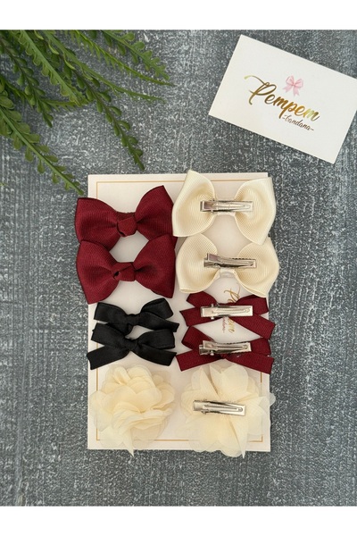 pempem bandana Baby Girl Mini Size Bow Detail Clip Buckle Set