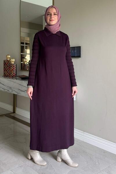 Rabia Şamlı Şölen Scarf Knitwear Dress Plum