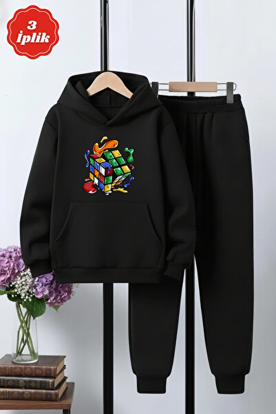 YA KO KİDS 3 İplik Ş Fleece-Lined Boys' Tracksuit Set with Kangaroo Pocket an...