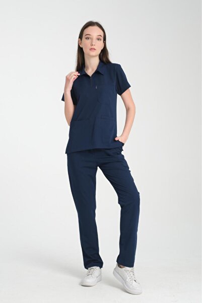 YILMAZ Üniforma POLO yaka lacivert Unisex likralı ütü gerektirmeyen takım dok...