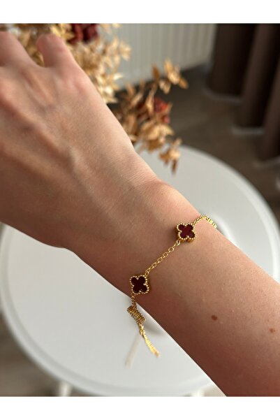 Joie Lüks Akseuar سوار من الفولاذ 316L باللون الأحمر الداكن للأطفال على شكل زهرة